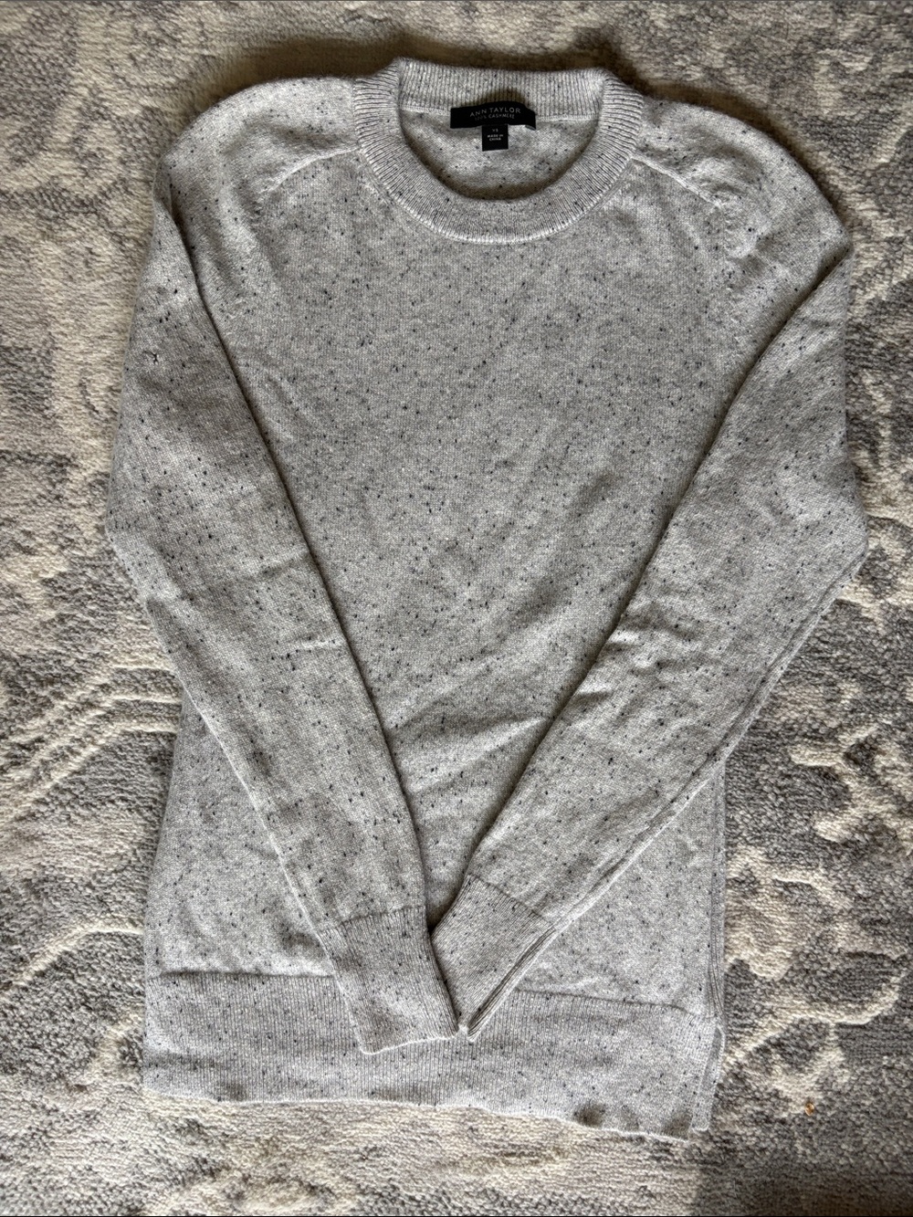 Ann Taylor Flecked Crewneck Cashmere Sweater - Light Gray